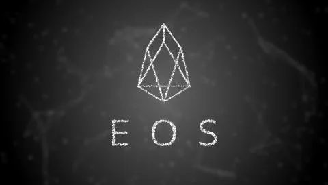 Eos logo digital currency, particles effect, futuristic digital money 库存插图