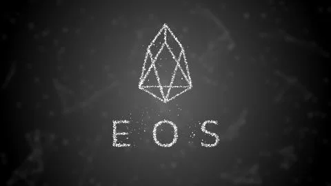Eos logo digital currency, particles effect with particles around the logo 库存插图