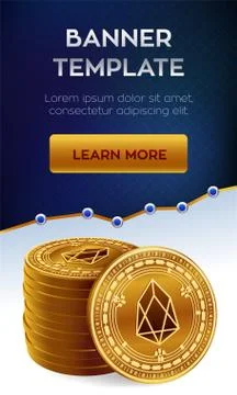 EOS. Stack of golden coins with EOS symbol. Cryptocurrency editable banner te 库存插图