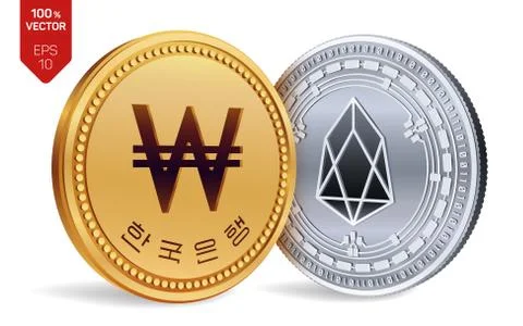 EOS. Won. 3D isometric Physical coins. Digital currency. Korea Won coin. Cryp Stock Illustration