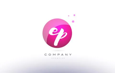Ep e p  sphere pink 3d hand written alphabet letter logo Stock Illustration