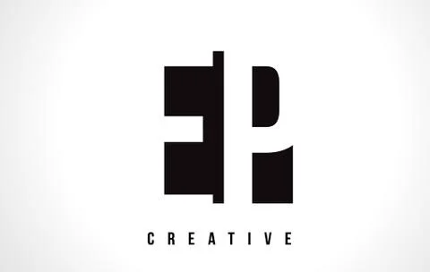 EP E P White Letter Logo Design with Black Square. Stock Illustration