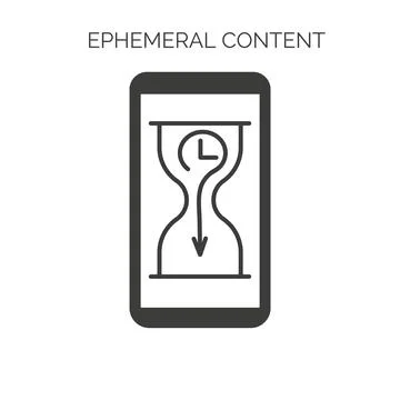 Ephemeral content concept. Black icon with smartphone and hourglass isolated on Stock Illustration