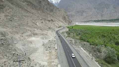 Epic 4K Drone View of Skardu's Dangerous Mountain Road Cinematic  Aerial Footage Stock Footage 306594824