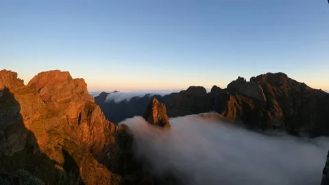 Epic 4K time lapse during a colorful sunrise in the mountains of Madeira. Stock Footage 231347701