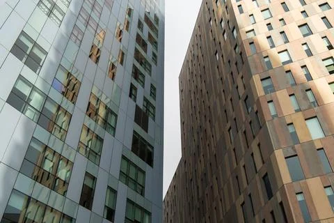 Epic Abstract Buiding with pattern. Three modern buildings in Barcelona. Futu Stock Photos