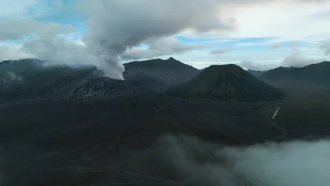 Epic active volcano Bromo drone view Stock Footage 276944628
