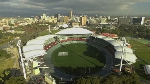 Epic Adelaide oval drone city reveal Stock Footage 201352596