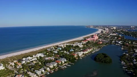 Epic Aerial Drone Coast Beach Saint st Petersburg Florida near Tampa Day Stock Footage 280494611