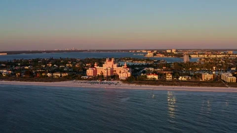 Epic Aerial Drone Coast Beach Saint st Petersburg Florida near Tampa Sunset Stock-Footage 280494856