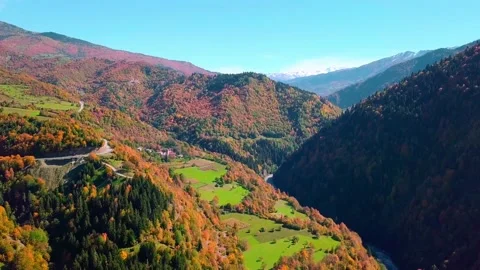 Epic aerial drone flight over mountains in autumn, sunset, colorful autumn Video stock 164601190