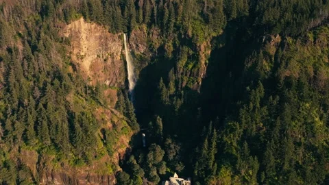 Epic Aerial Drone Multnomah Falls Oregon Washington Columbia Gorge Rainbow Video stock 280702815