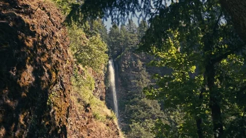 Epic Aerial Drone Multnomah Falls Oregon Washington Columbia Gorge Rainbow 動画素材 280702845
