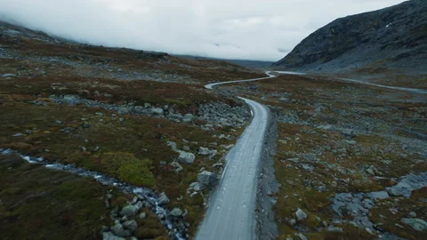 Epic aerial drone view on empty road in Norway Stock Footage 188270731