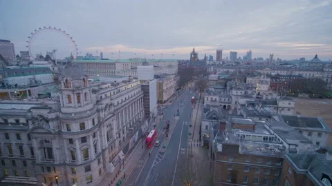 Epic aerial drone view tracking shot over Whitehall looking towards Big Ben Stock Footage 154448871