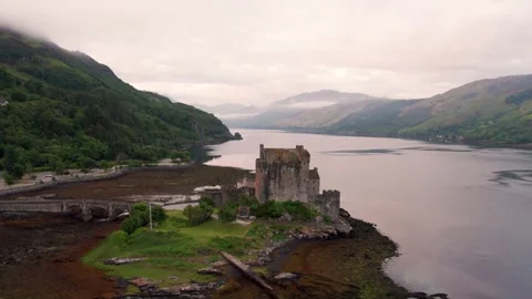 Epic Aerial Eilean Donan Castle Scotland Castle Stock Footage 258469197