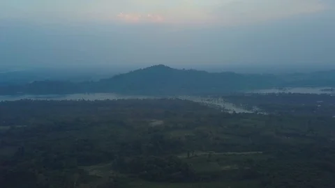 Epic Aerial Flight Over Mist Forrest Sunset Beautiful Fall Sunset Stock Footage 101934830