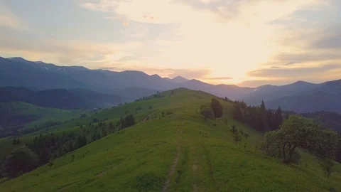 Epic Aerial Flight Over Mist Forrest Sunset Beautiful Fall Season Forrest Mou Stock Footage 111134863