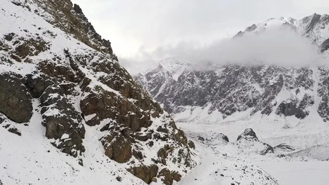 Epic Aerial Flight Through Mountain Clouds Towards Sunrise Beautiful Morning Stock Footage 116606789