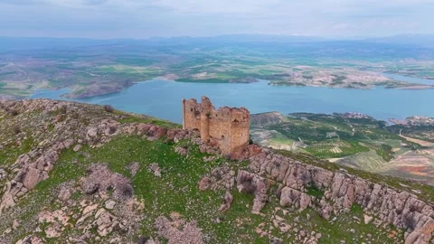 Epic Aerial Flyover of an Ancient Monastery Revealing River and Mountains 스톡 동영상 340911427