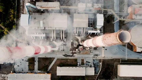 Epic aerial of high smoke stack emission. Climate change, ecology Stock Footage 167352713
