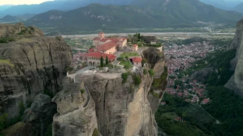 Epic Aerial Monastery of Holy Trinity Sunset Long Flight Counter-Clockwise .. Stock Footage 334893564