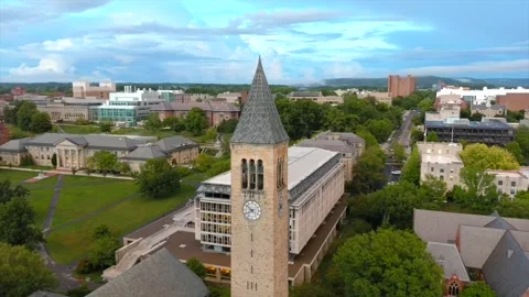 Epic Aerial Orbit View of Cornell University McGraw Tower Stock Footage 242245072