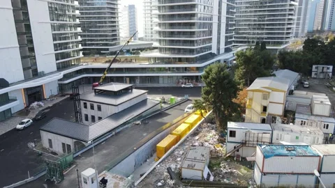 Epic Aerial View of Bustling Construction Site Stock Footage 303418954