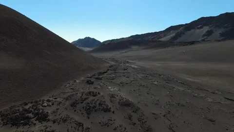 Epic aerial view in dark volcano valley during sunrise in Hawaii, 4K drone Video stock 196916505