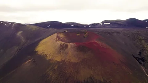 Epic Aerial Volcano Landscape Fast Speed Ramp Raudaskal Crater Iceland Stock Footage 256712462