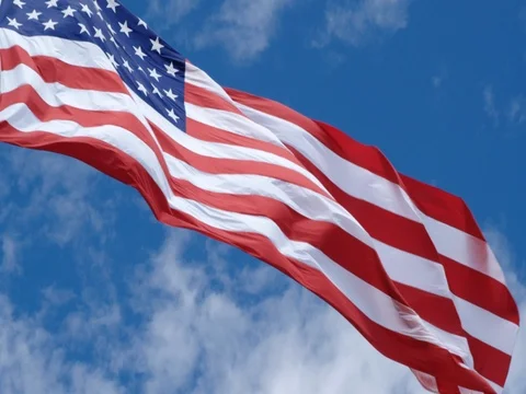 Epic american flag low angle slow motion Stock Footage
