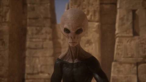 Epic Arrival of Aliens in a Pharaonic Temple of Forgotten Legends Stock-Footage 291543695