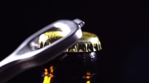 Epic beer bottle opening. the smoke from the beer bottle is slow. drink on black Stock Footage 94908441