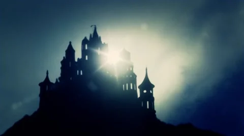 Epic Big Castle on a Mountain range with Waving Flags Stock Footage 49922914