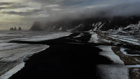 Epic bird view of  black sands beach  Stock Footage 231929864