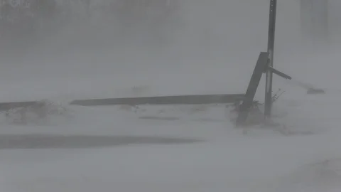 Epic blizzard and bad visibility in blowing snow during major winter storm Stock Footage 121749813