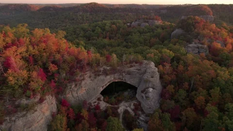Epic Breathtaking Sunset Natural Bridge Cave Stairs Stock Footage 256172053