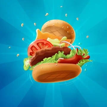 Epic Burger (Light Blue Background) 스톡 일러스트
