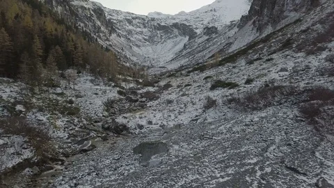 Epic Camera move in the snowy mountains - Aerial Stock Footage 83834614