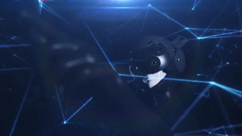 Epic camera movement around the robot pointing his index finger at the violat Stock Footage 268002810