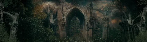 Epic castle arch in the middle of the forest. Stock Footage 264652022