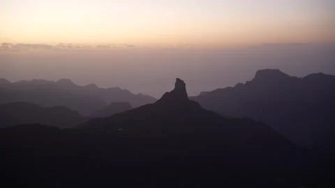 Epic Center Frame Roque Bentayga Landscape Dusk Soft Warm Light Sunset Natu.. Stock Footage 314418051