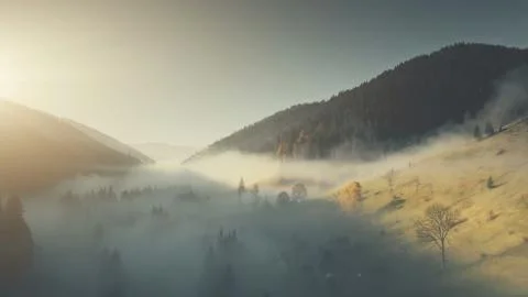 Epic chain hill forest slope landscape aerial view Stockfoto's
