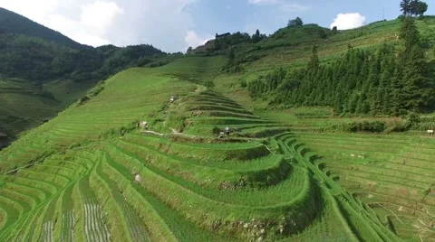 EPIC CINEMATIC REVERSE AERIAL SHOT OF PING AN RICE TERRACES IN LONGJI CHINA Stock Footage 65243910