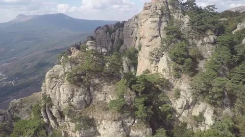 Epic cliffs and spruce forests, aerial, fir, fir-tree, mountain Stock Footage 57260282