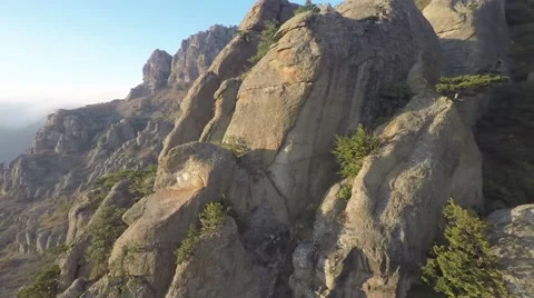 Epic cliffs and spruce forests, aerial, fir, fir-tree, mountain Stock Footage 57260462