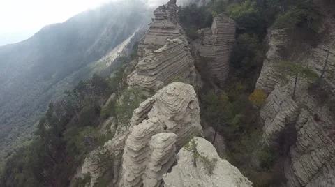 Epic cliffs and spruce forests, aerial, fir, fir-tree Stock Footage 57260475