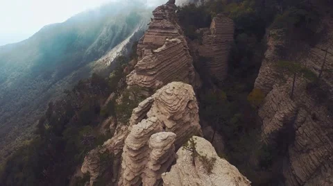 Epic cliffs and spruce forests, aerial, fir, fir-tree, mountain Stock-Footage 57260510