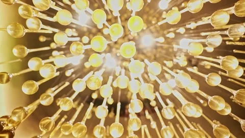 Epic close-up rotating view of a beautiful crystal chandelier hanging in a .. Stock Footage 313381710