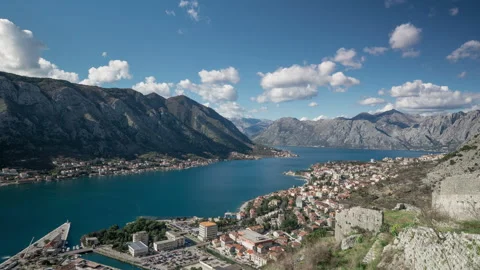 Epic clouds over Boko Kotor Bay, timelapse Stock Footage 126580369